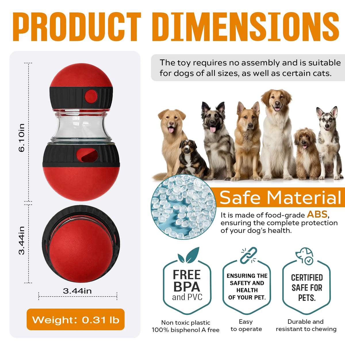 Dog Puzzle Toy, Adjustable Treat Dispensing Ball Food Dispenser Tough Slow Feeder Puppy Enrichment Training Toy Pet Interactive Chase Toys for Small Medium Large Dogs