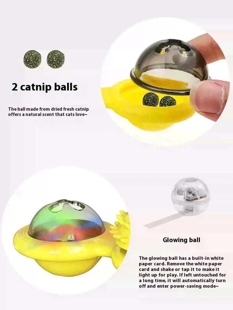 Interactive Windmill Cat Toy with LED Light Ball, Suction Cup, and Catnip Indoor Cat Exercise and Entertainment Set.