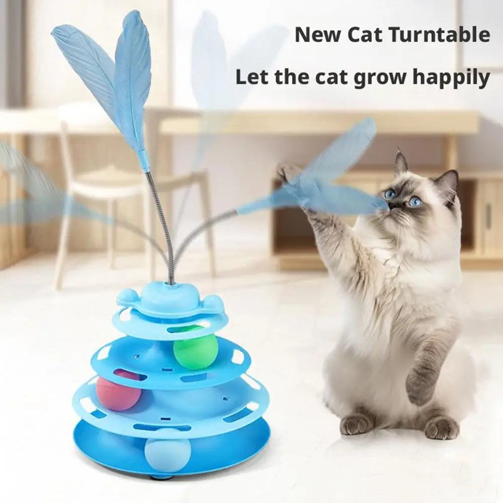 Pattern Feather Cat Toy, Three-Layer Rotating Tower with Ball, Indoor Cat Interactive Fun&Christmas, New Year Pet Toys