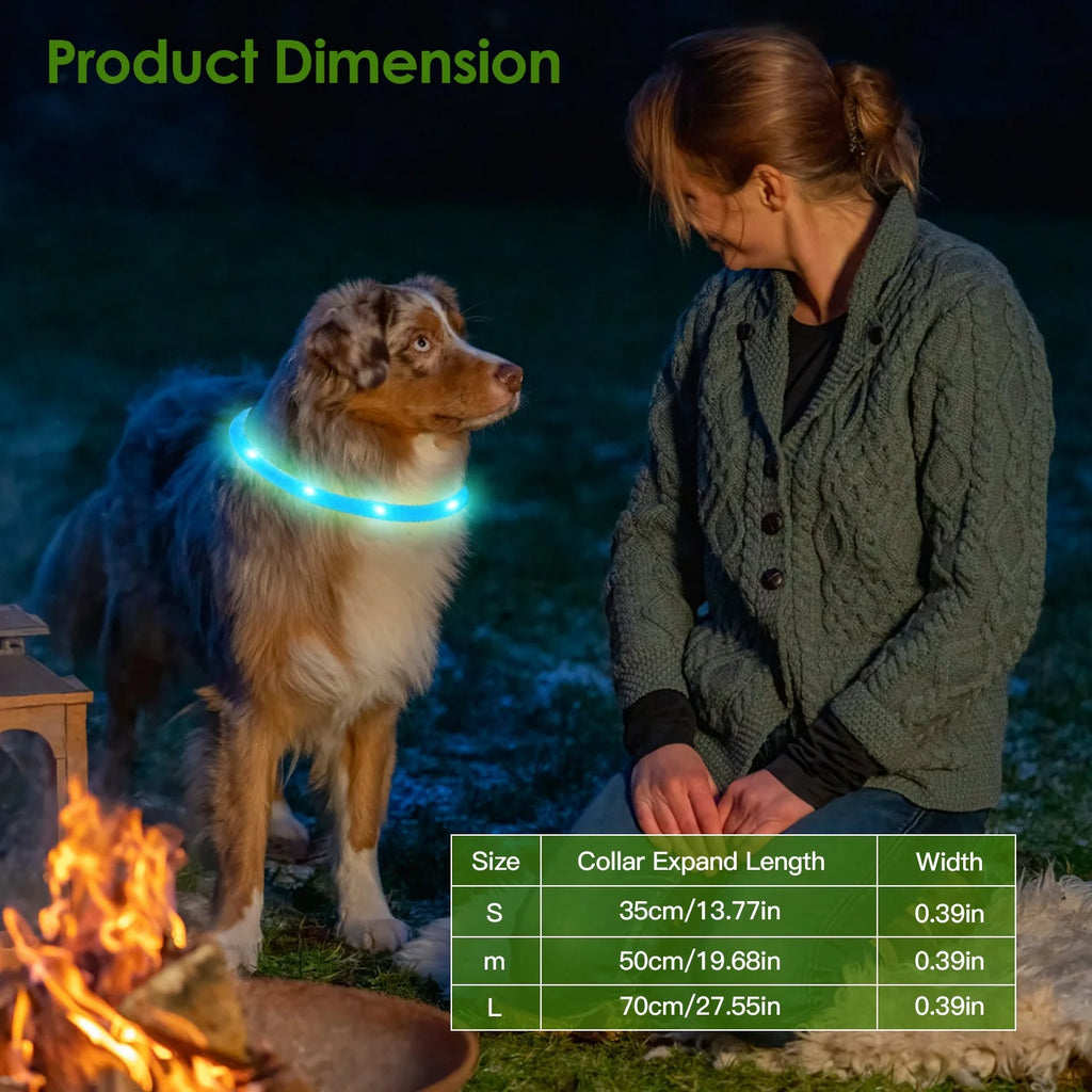 1Pc USB Rechargeable LED Dog Collar Multi Color Lighting Dog Safety Collar Cuttable Length Glow Dog Collar for Small Medium Large Dog Night Walking