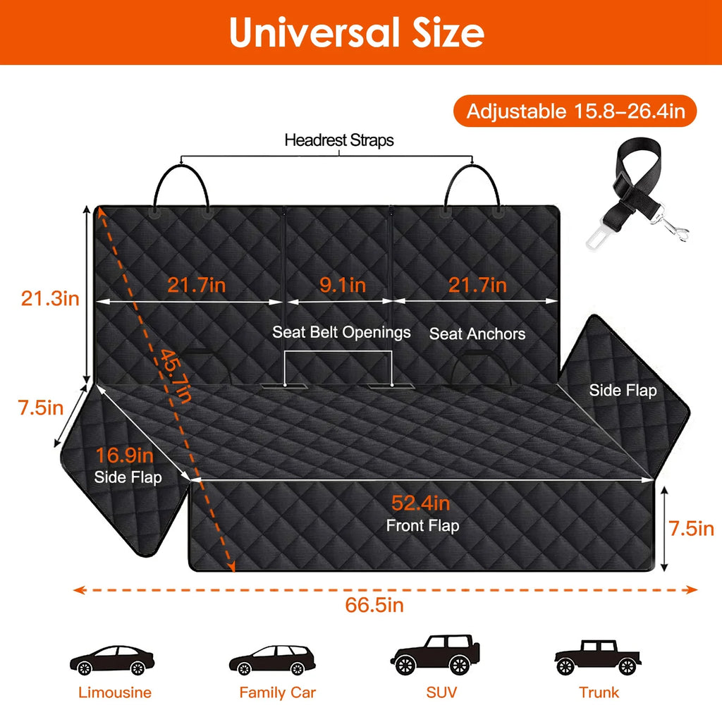 1Pc Dog Car Seat Cover Waterproof Scratchproof Pet Car Rear Protector Mat Pet Back Seat Cover with Dog Seat Belt for Car Truck SUV