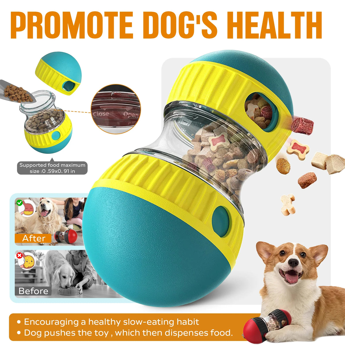 Dog Puzzle Toy, Adjustable Treat Dispensing Ball Food Dispenser Tough Slow Feeder Puppy Enrichment Training Toy Pet Interactive Chase Toys for Small Medium Large Dogs