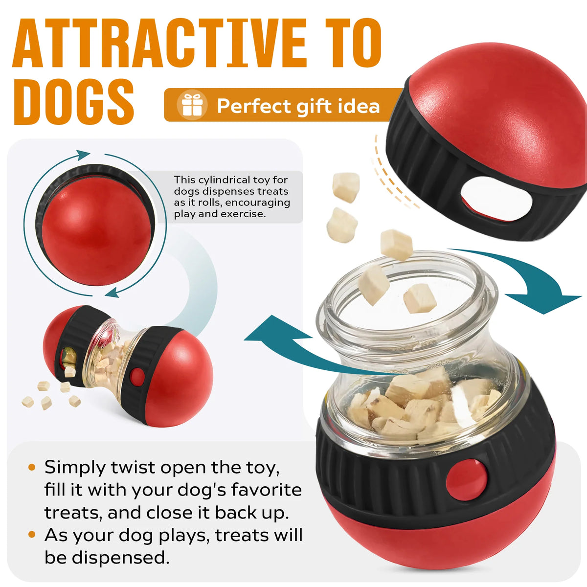 Dog Puzzle Toy, Adjustable Treat Dispensing Ball Food Dispenser Tough Slow Feeder Puppy Enrichment Training Toy Pet Interactive Chase Toys for Small Medium Large Dogs