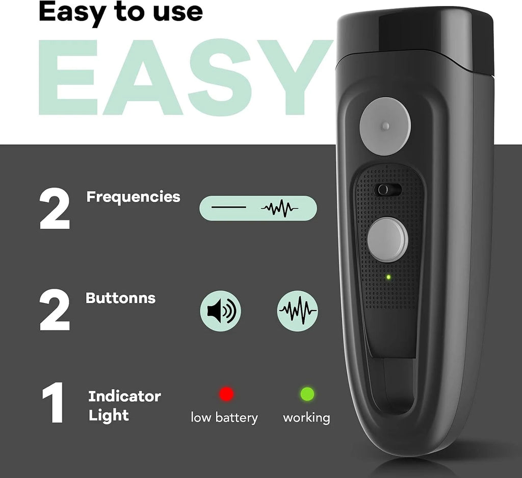 Rechargeable Ultrasonic Dog Bark Deterrent, 16.5Ft Anti-Barking Device with Dual LED Flashlight & Clicker