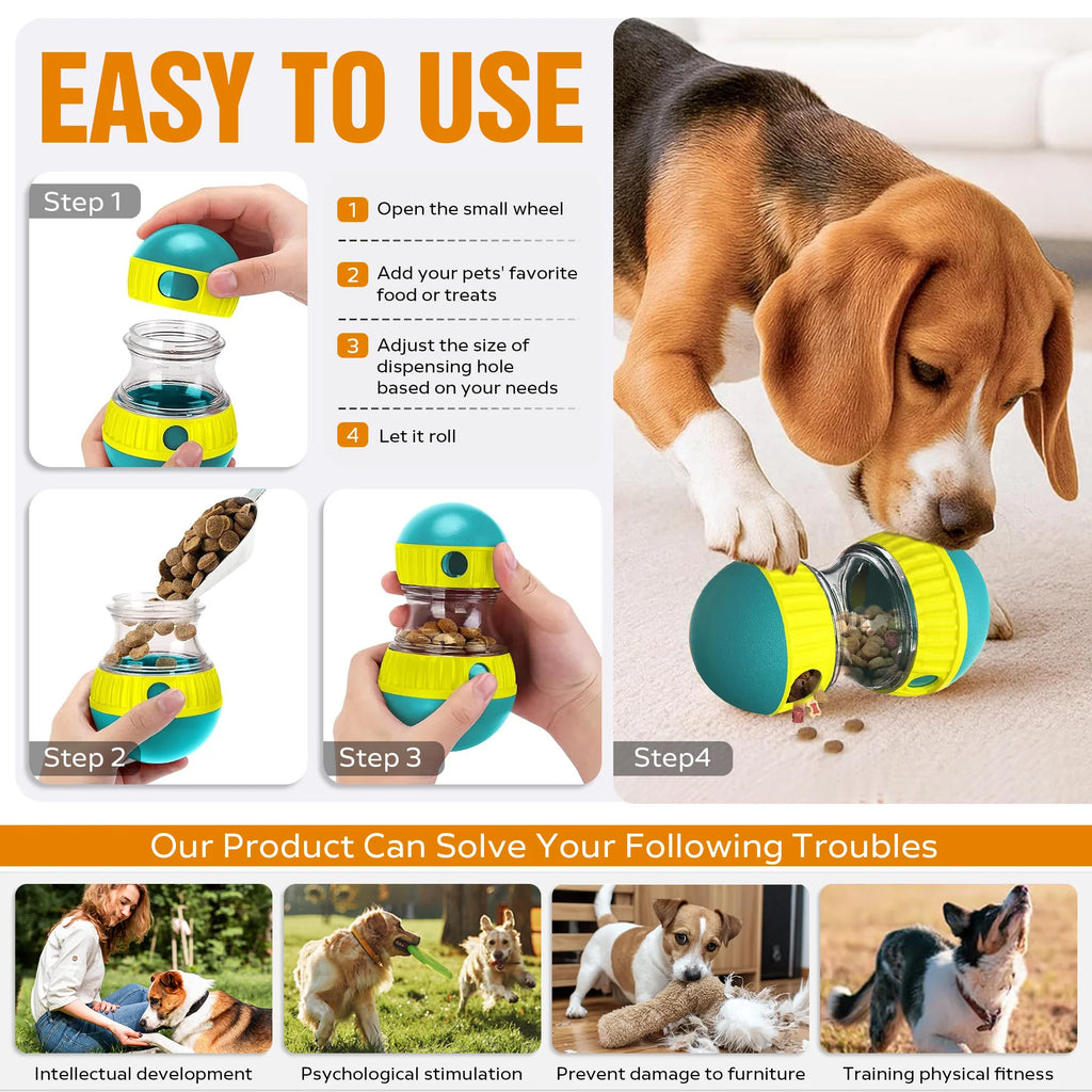 Dog Puzzle Toy, Adjustable Treat Dispensing Ball Food Dispenser Tough Slow Feeder Puppy Enrichment Training Toy Pet Interactive Chase Toys for Small Medium Large Dogs