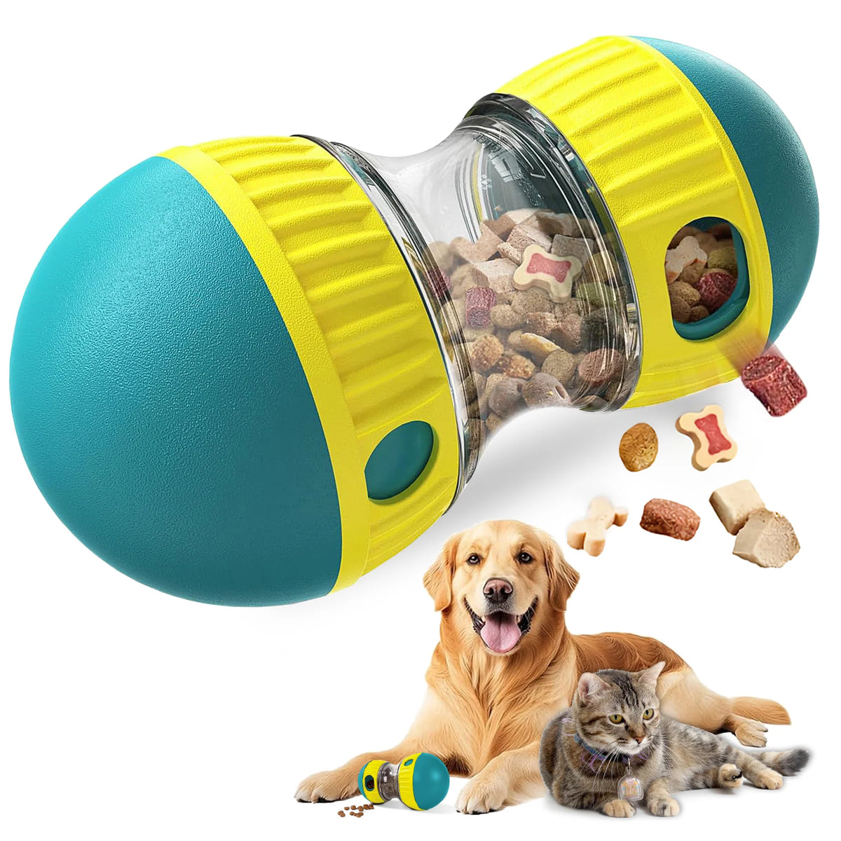 Dog Puzzle Toy, Adjustable Treat Dispensing Ball Food Dispenser Tough Slow Feeder Puppy Enrichment Training Toy Pet Interactive Chase Toys for Small Medium Large Dogs