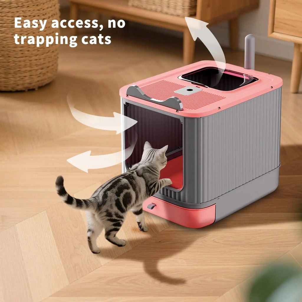 Foldable Cat Litter Box, Fully Enclosed Litter Box with Lid, Covered Kitty Kitten Litter Boxes Enclosure with Scoop, Odor Control, Easy to Clean, 3 Modes for Cat up to 12 Lbs(White&Pink)