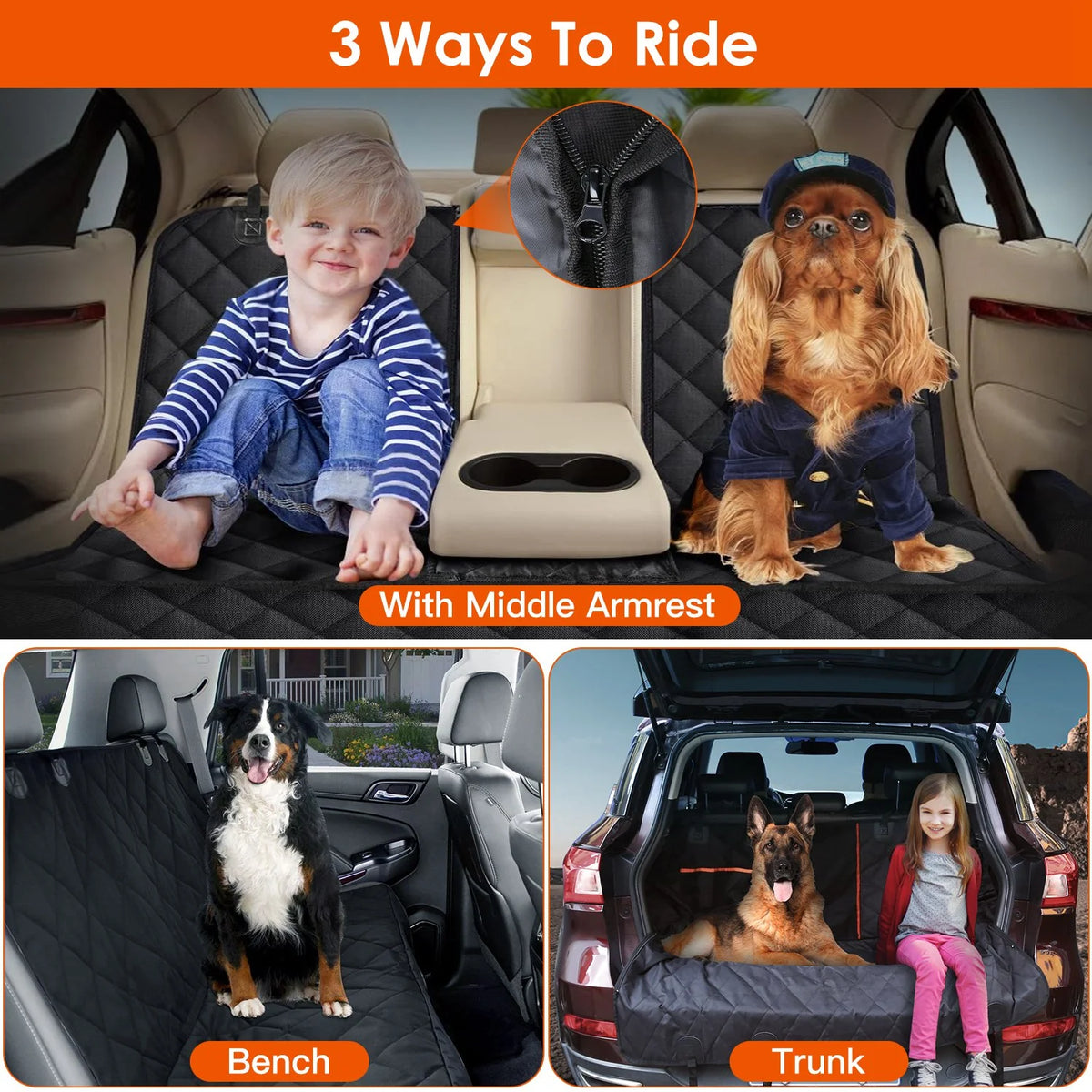 1Pc Dog Car Seat Cover Waterproof Scratchproof Pet Car Rear Protector Mat Pet Back Seat Cover with Dog Seat Belt for Car Truck SUV