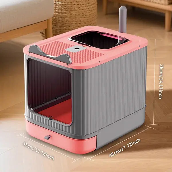 Enclosed dual-entry cat litter box with drawer – view 6