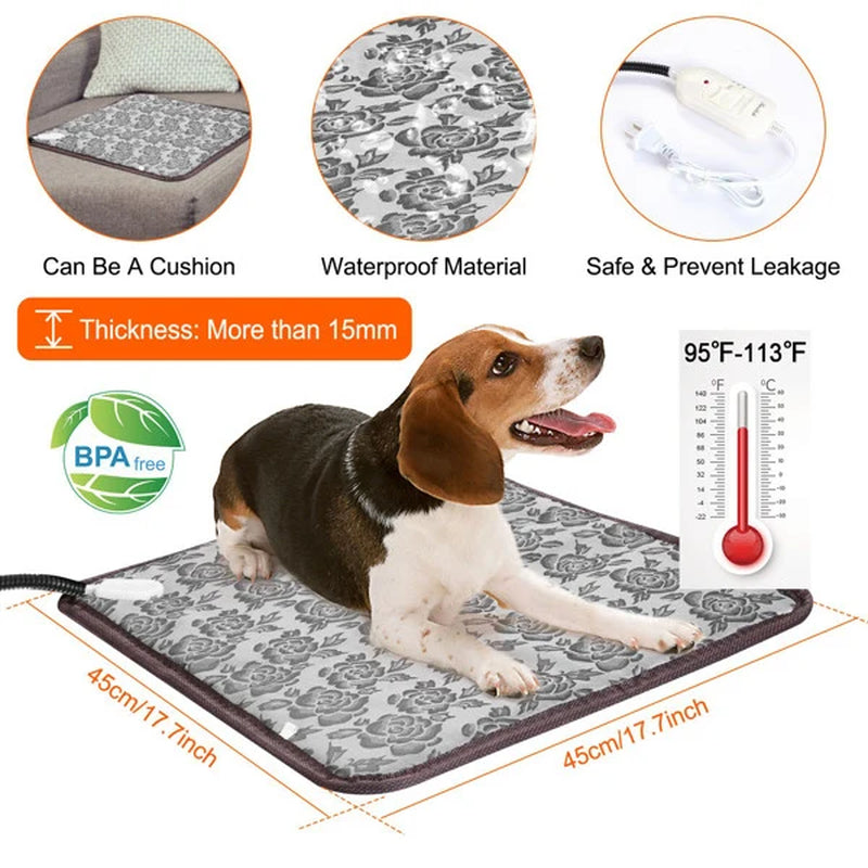Pet Heating Pad, Waterproof Adjustable Warm Blanket, with anti Bite Steel Rope Box
